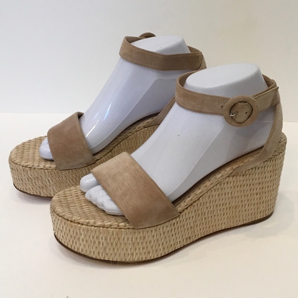 Gianvito Rossi Shoes - Gianvito Rossi 45mm Suede Raffia Wedge Sandals beige  Size 9.5 US/39.5